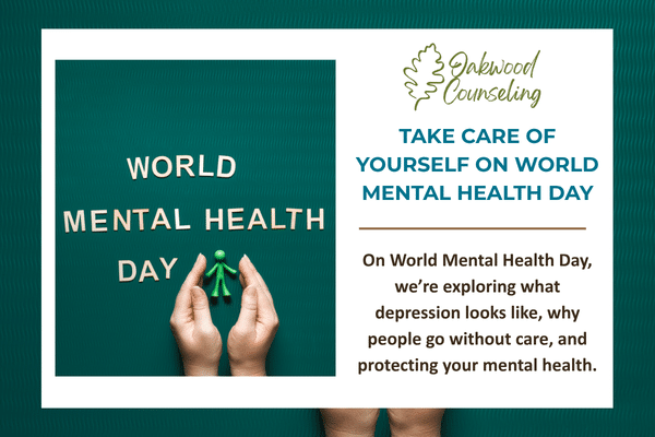 Blog cover post announcing World Mental Health Day with green background and cupped hands in the foreground